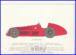 ALFA ROMEO automobiles de course, 7 super lithographies originales