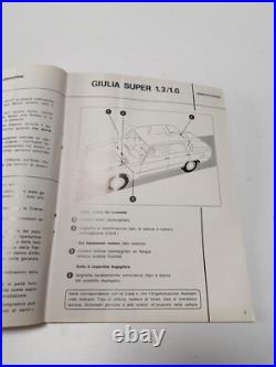 Manuel D'Uso Et De Maintenance Alfa Romeo Giulia Super 1.3 1.6 Neuf Original 72