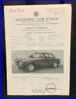 Rare Dossier Original 1967 Homologation FIA Course ALFA ROMEO GIULIA SPRINT GTA