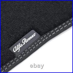 Set 4 Tapis Velours Noir Original Alfa Romeo Giulia 2WD avec Logo Gris