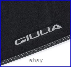 Set 4 Tapis Velours Noir Original Alfa Romeo Giulia 2WD avec Logo Gris